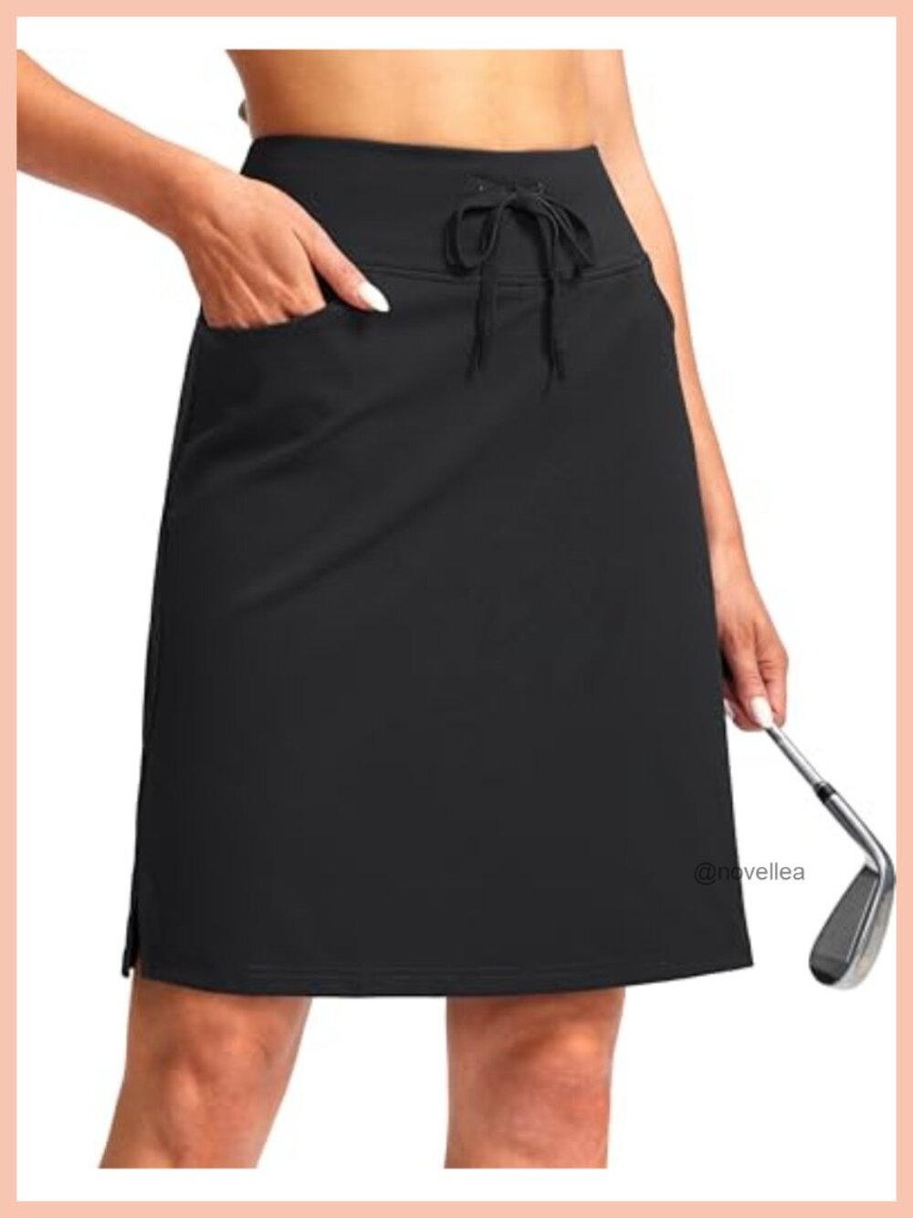 Knee Length Skort Skirts with 6 Pockets High Waisted Drawstring Athletic Golf